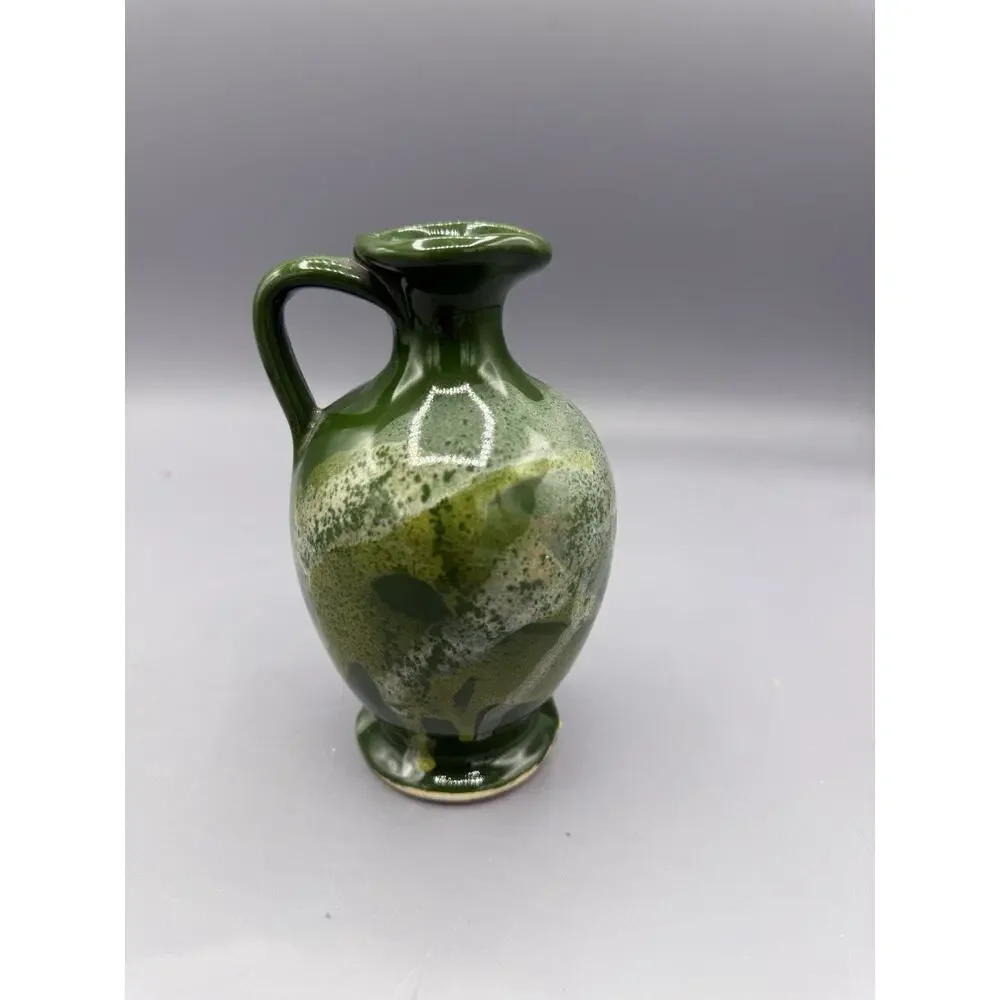 Vintage Green Drip Glaze Pottery Pitcher Vase Studio Style